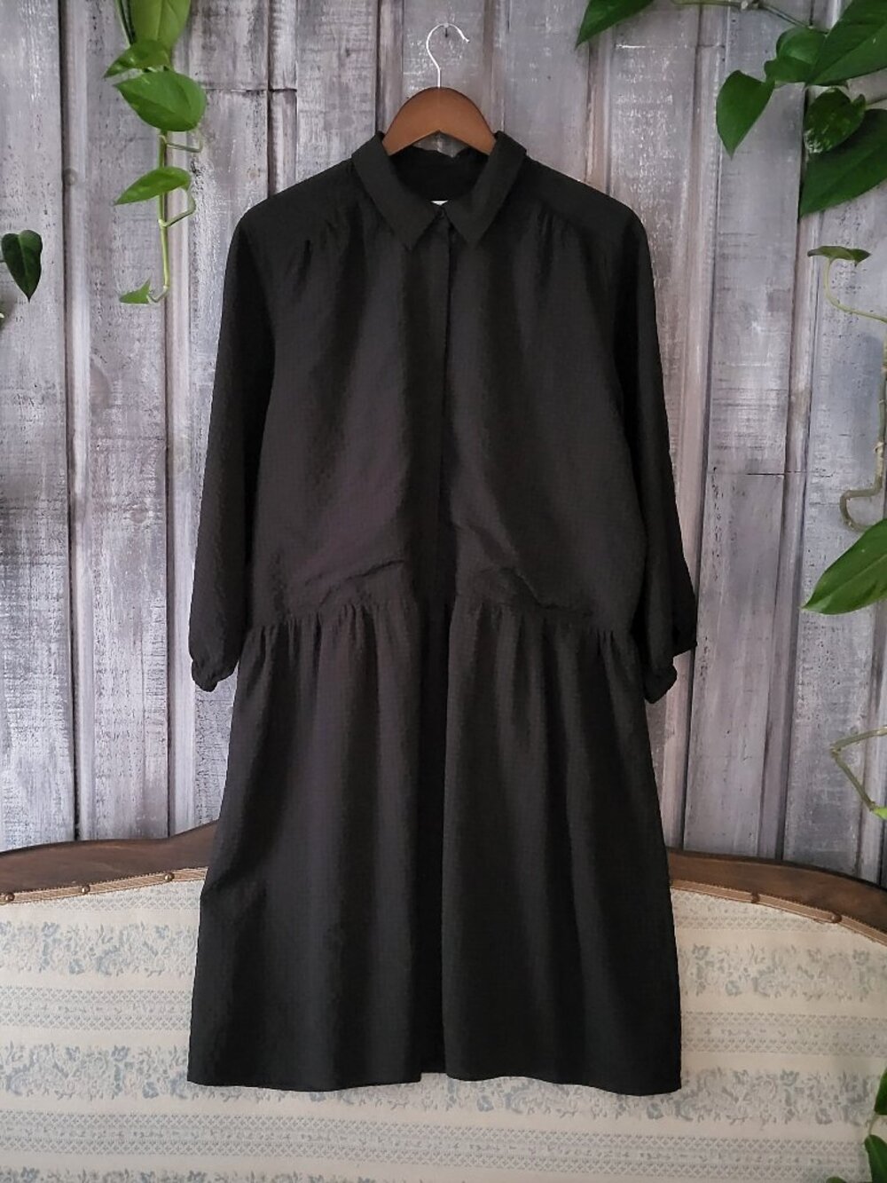 Contemporaine par Simons Black Button Down Babydoll Shirt Dress L NWOT